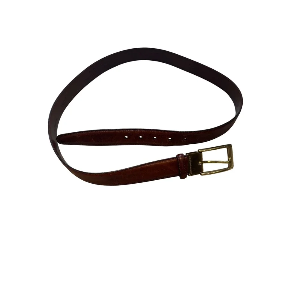 Johnston & Murphy Brown Full Grain Leather Belt‎ Mens Size 36 Solid Brass USA